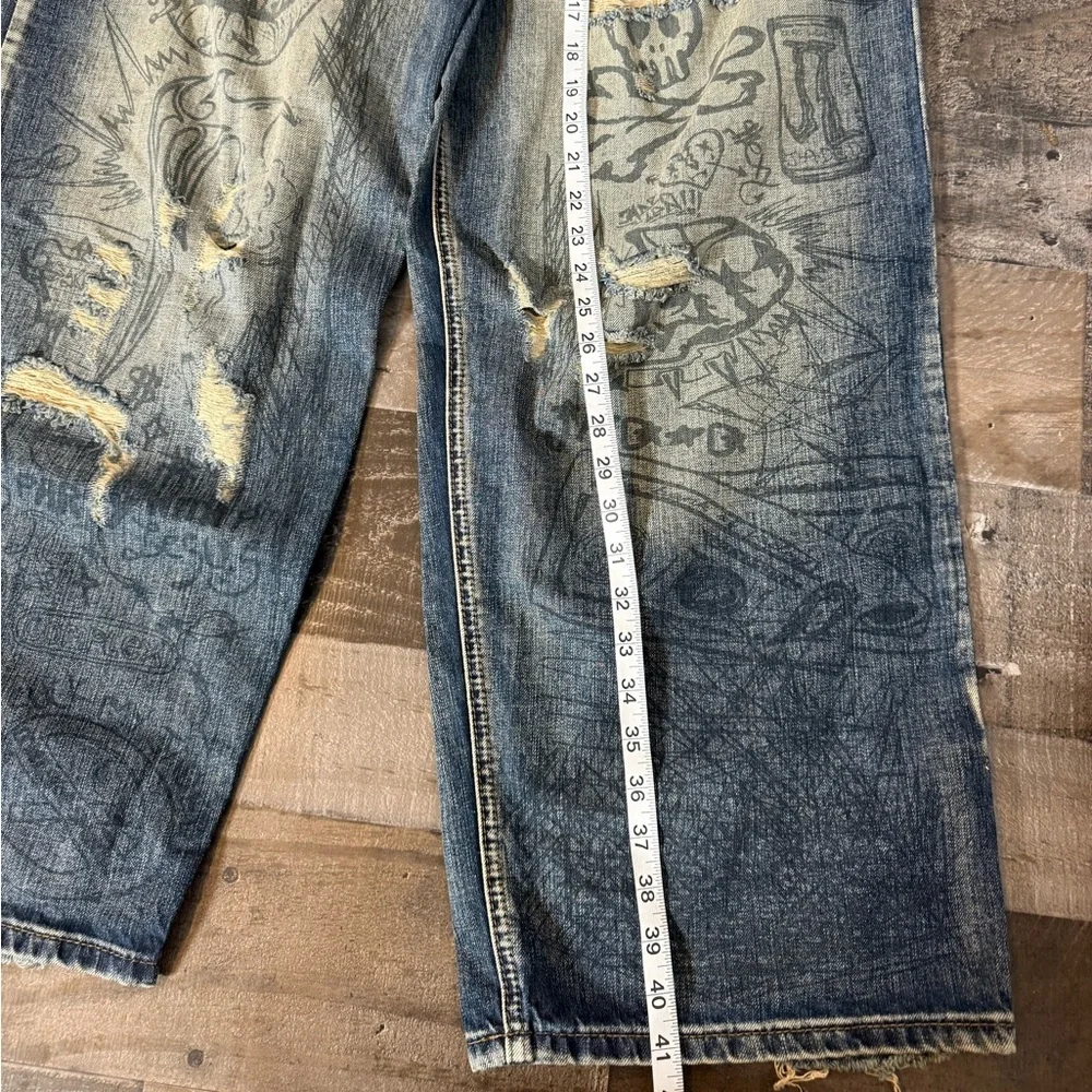 Jaded London Graffiti‎ Distressed Wide Leg Jeans Size 30 | Y2K Skater Streetwear